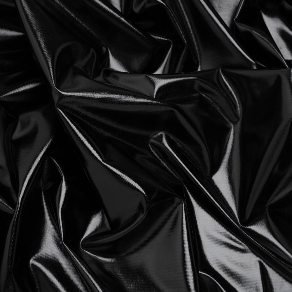 Foiled Faux Leather Stretch Knit - Black - Alison Collection