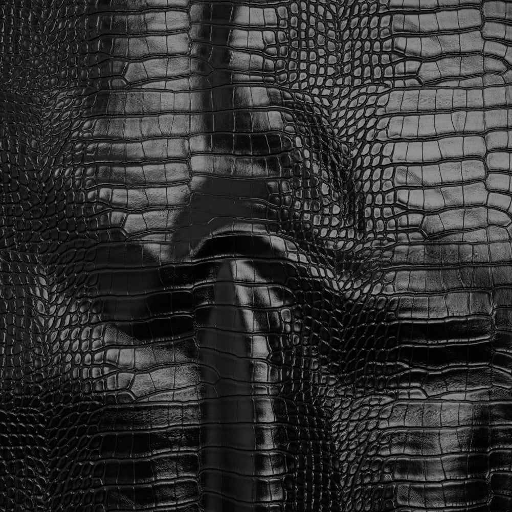 Crocodile Faux Leather Vinyl - Black - Kristin Collection