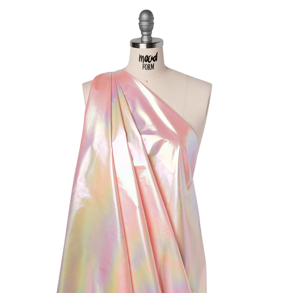 Metallic Lame Jacketing - Pastel Rainbow Ombre Stripe on Baby Pink - Inez Collection