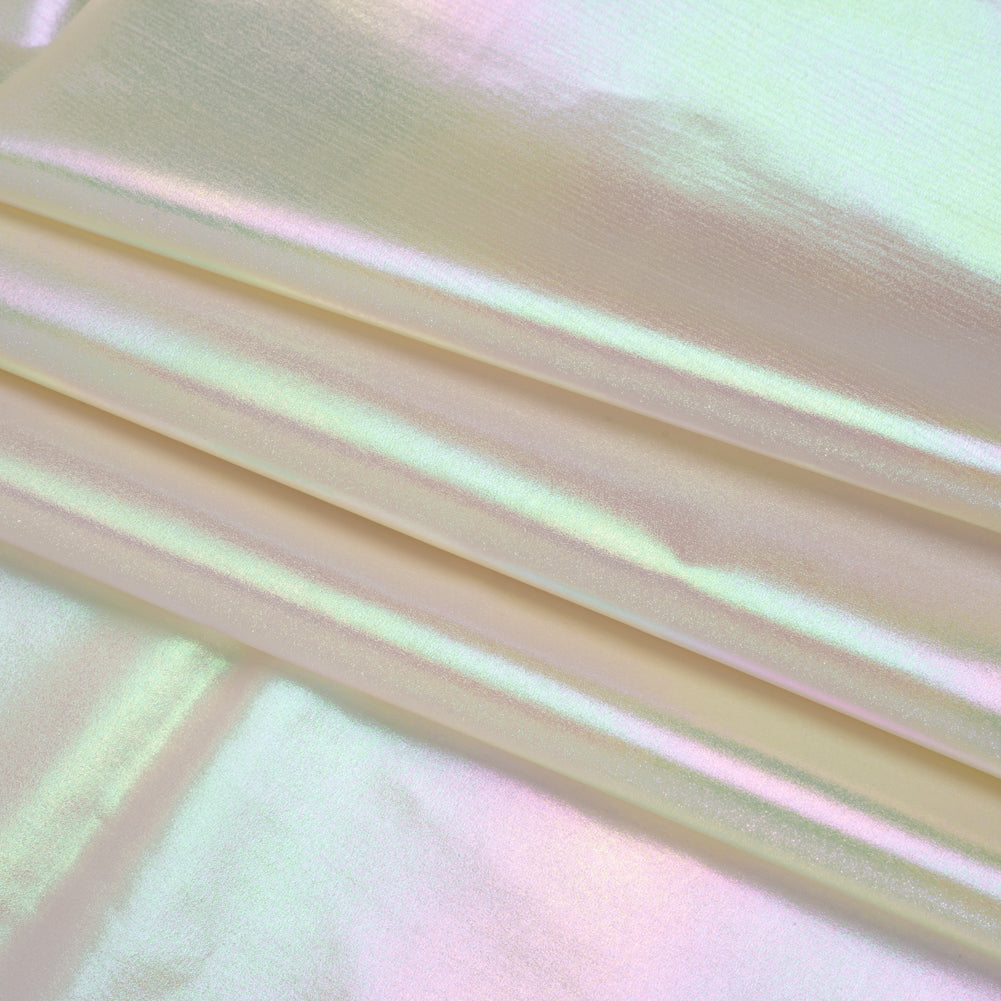 Metallic Lame Jacketing - Pastel Rainbow Ombre Stripe on Ivory - Inez Collection
