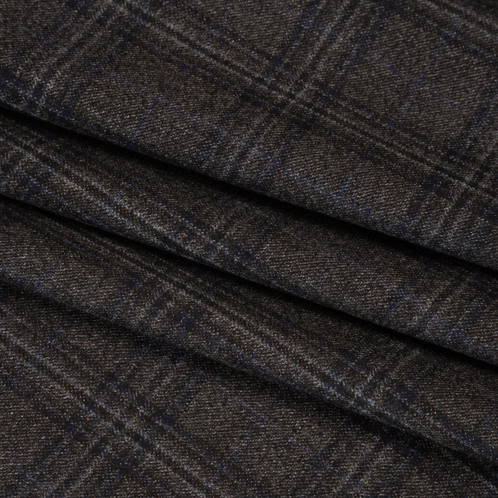 Super 130s Wool Twill Suiting Made in Italy - Charcoal Gray and Navy Plaid - Deadstock