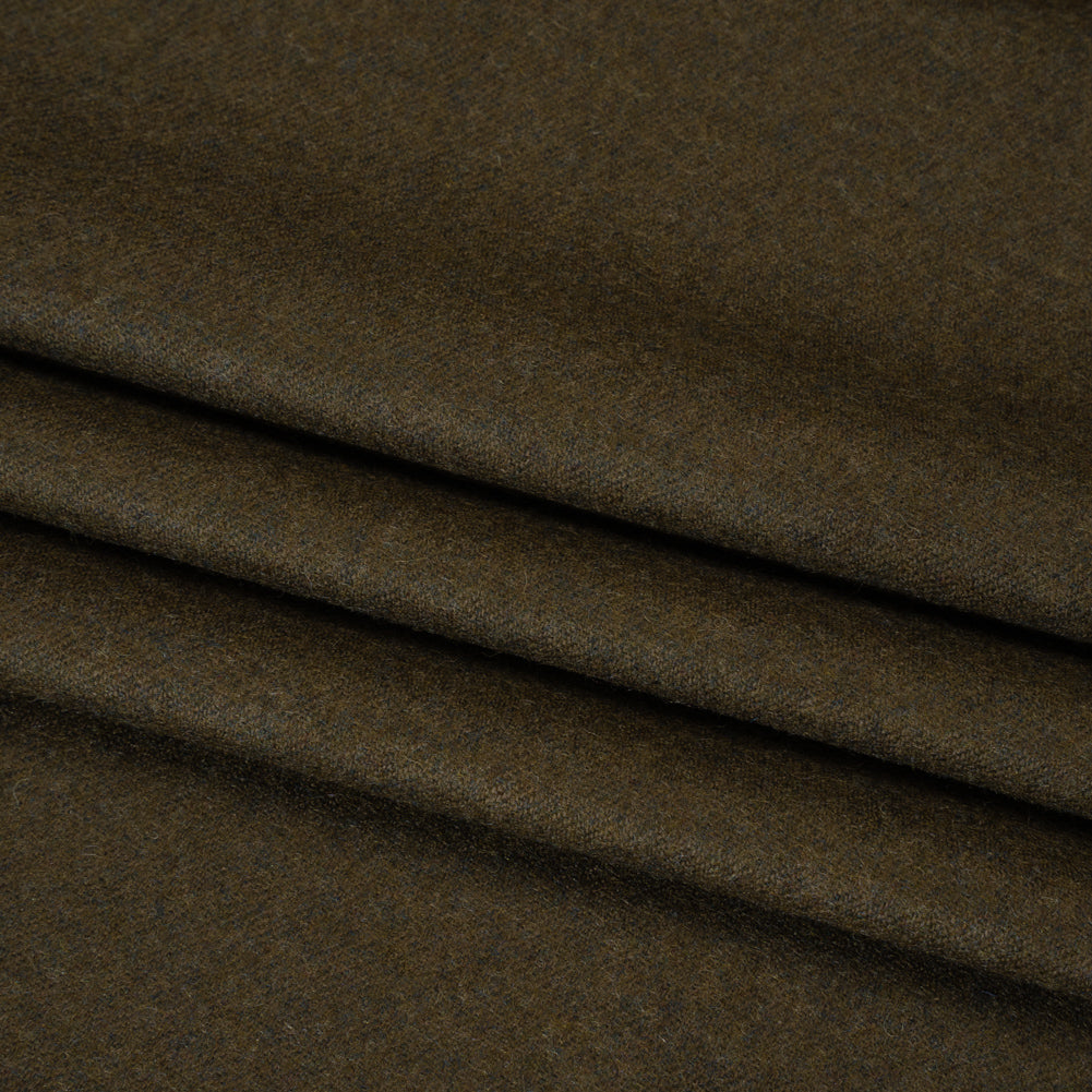 Brushed Wool Twill Suiting Made in Italy - Heathered Olive Green - Deadstock