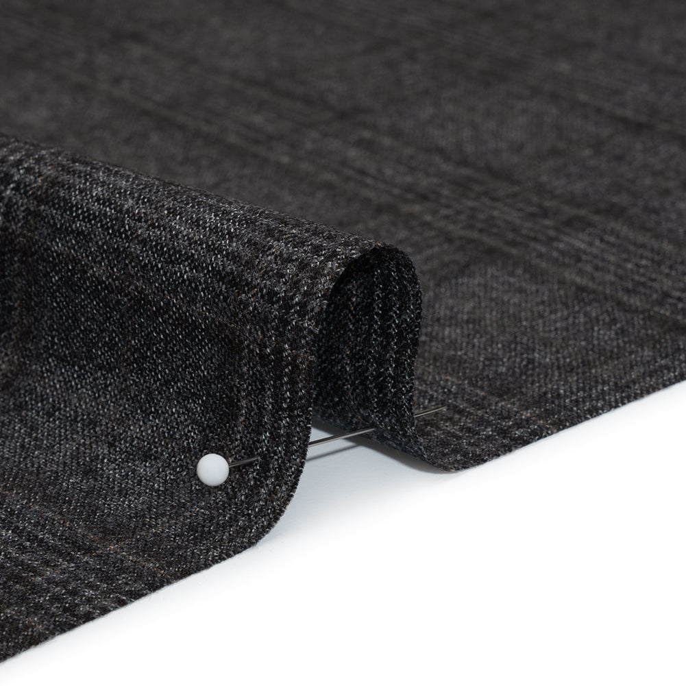 Super 130s Wool Suiting Made in Italy - Charcoal, Black and Brown Plaid - Deadstock