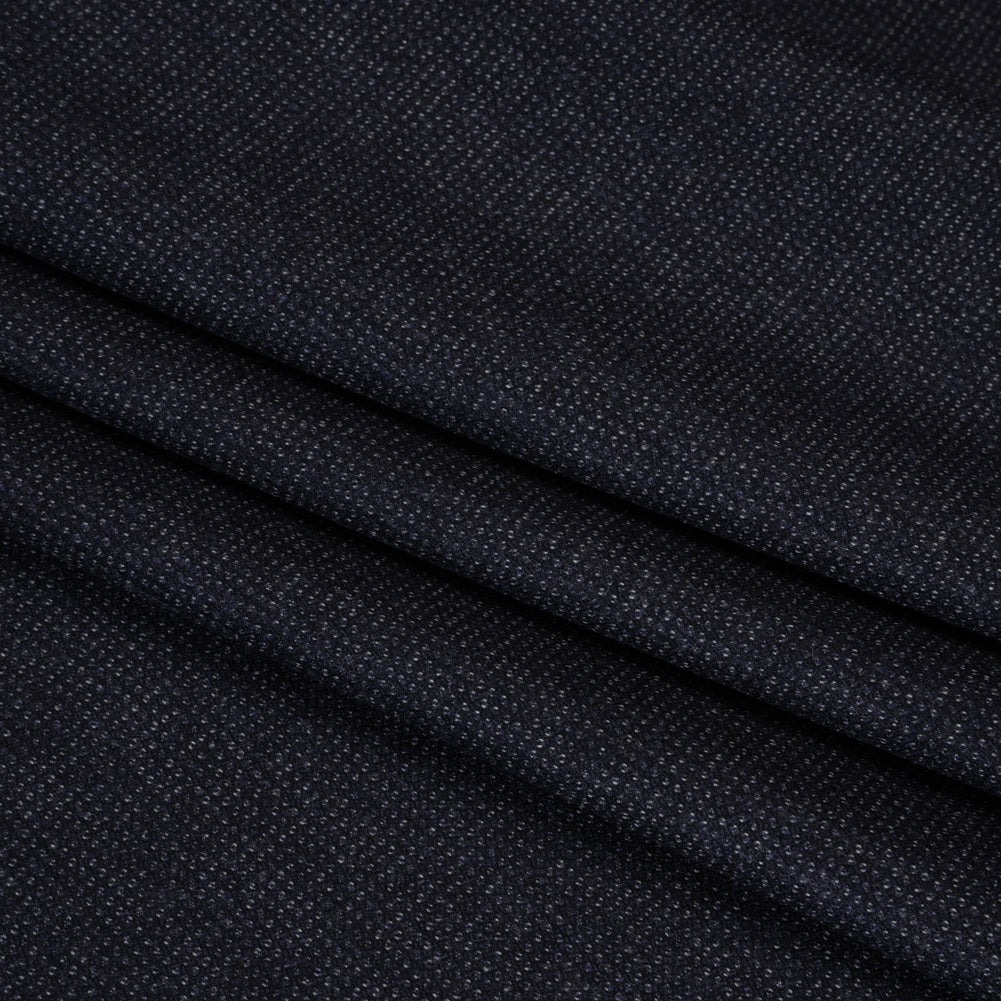 Super 130s Wool Dobby Suiting Made in Italy - Navy and White Spots - Deadstock