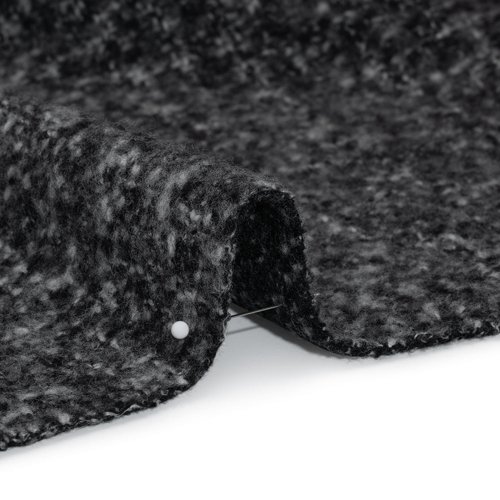 Plush Brushed Wool and Alpaca Boucle Coating Made in Italy - Black and White Heathered - Deadstock