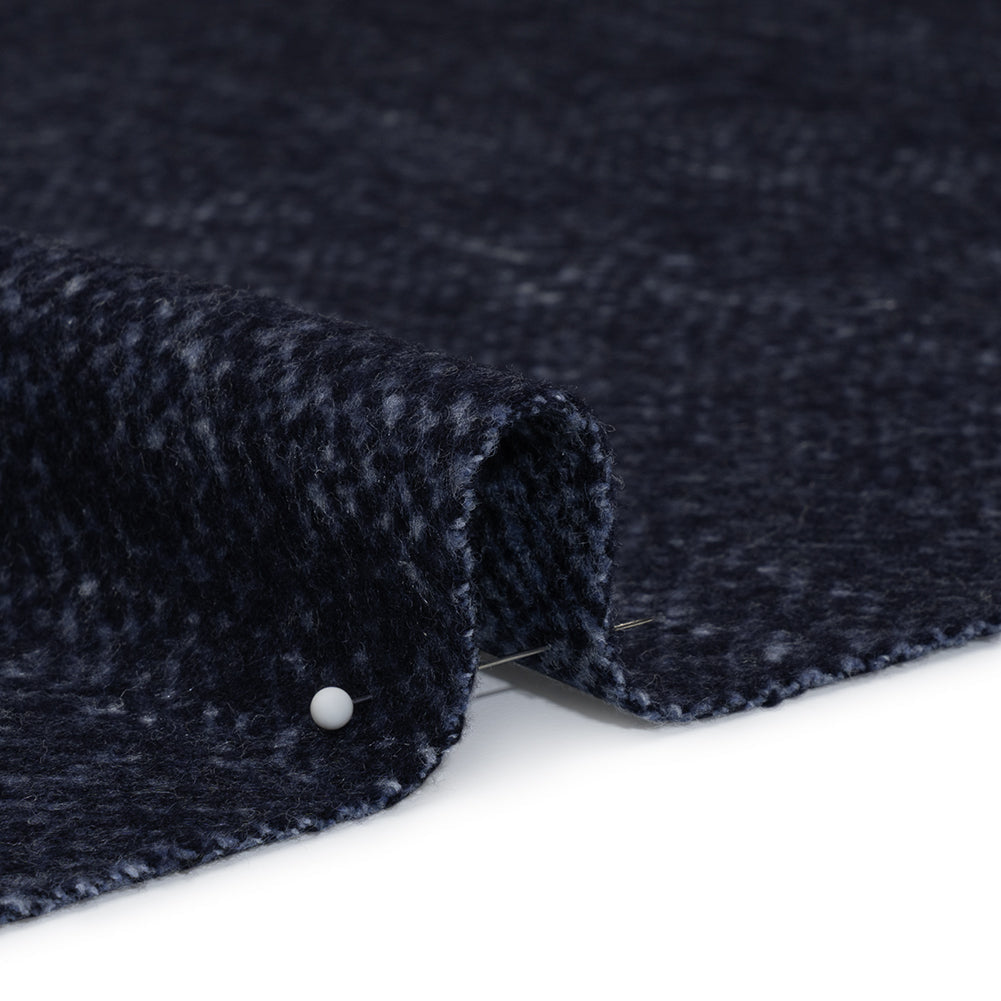 Brushed Wool and Silk Coating Made in Italy - Tweedy Blue and Navy Herringbone - Deadstock