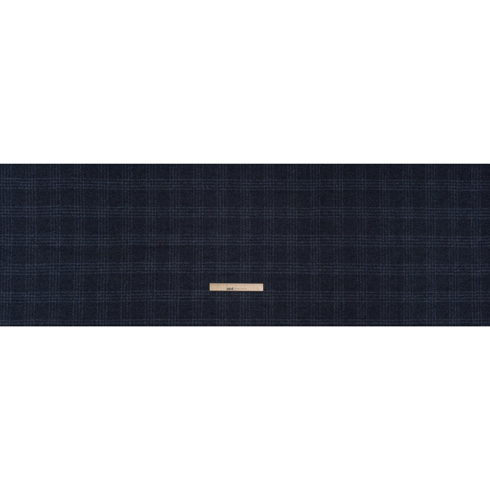 Wool, Silk and Cashmere Boucle Suiting Made in Italy - Blue and Navy Plaid - Deadstock