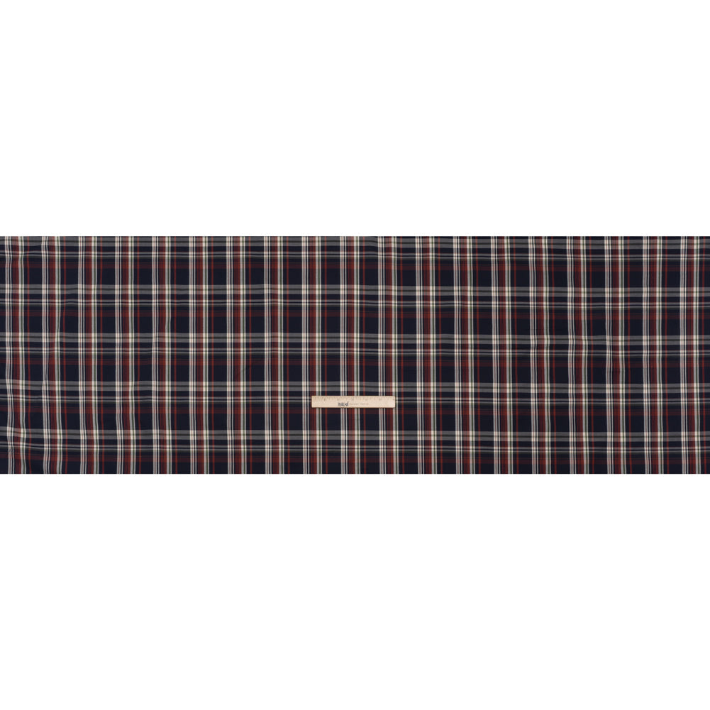 Cotton Twill Shirting - Red, Navy and White Plaid - Deadstock