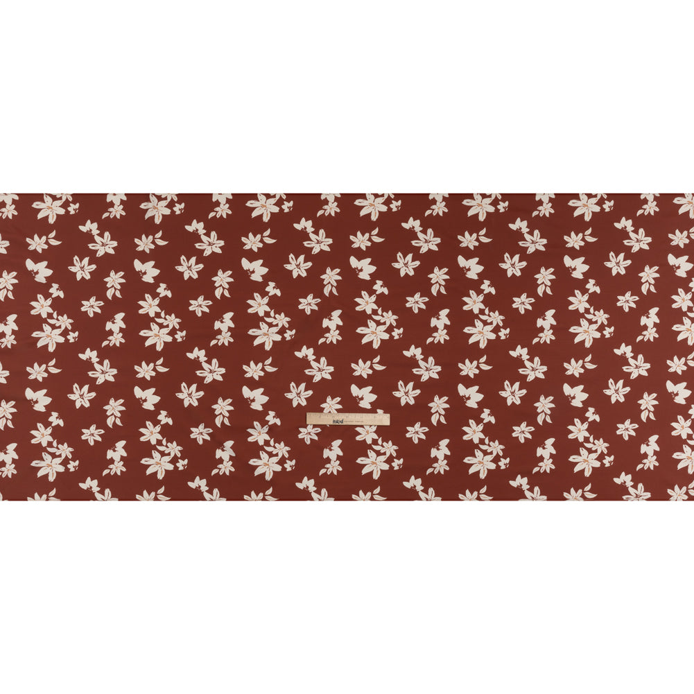 Stretch Nylon Jersey - Russet Brown and Cream Floral - Designer Deadstock