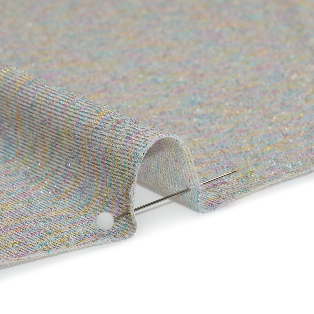 Metallic Stretch Rayon and Polyester Jersey - Heathered Gray and Pastel Primaries - Designer Deadstock