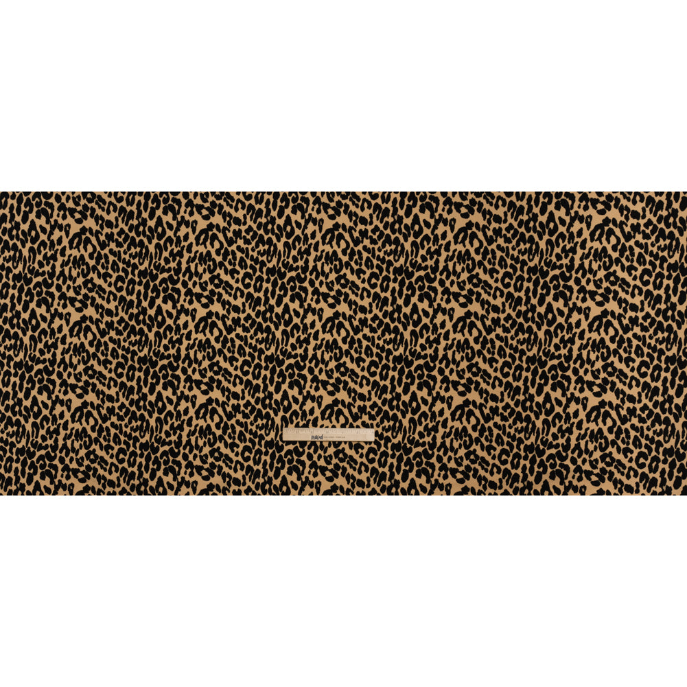 Stretch Polyester Jacquard Knit - Beige and Black Leopard Spots - Designer Deadstock
