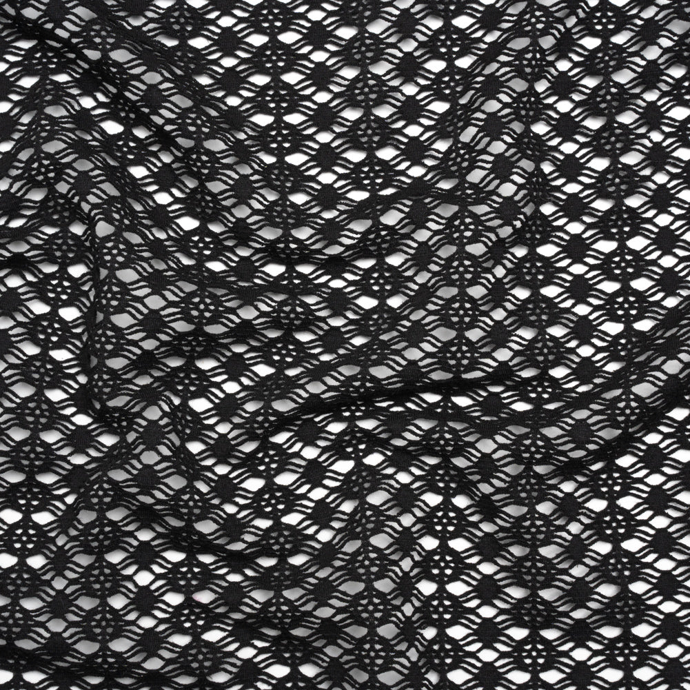 Knit Lace - Black Diamonds, Medallions and Stripes - Designer Deadstock