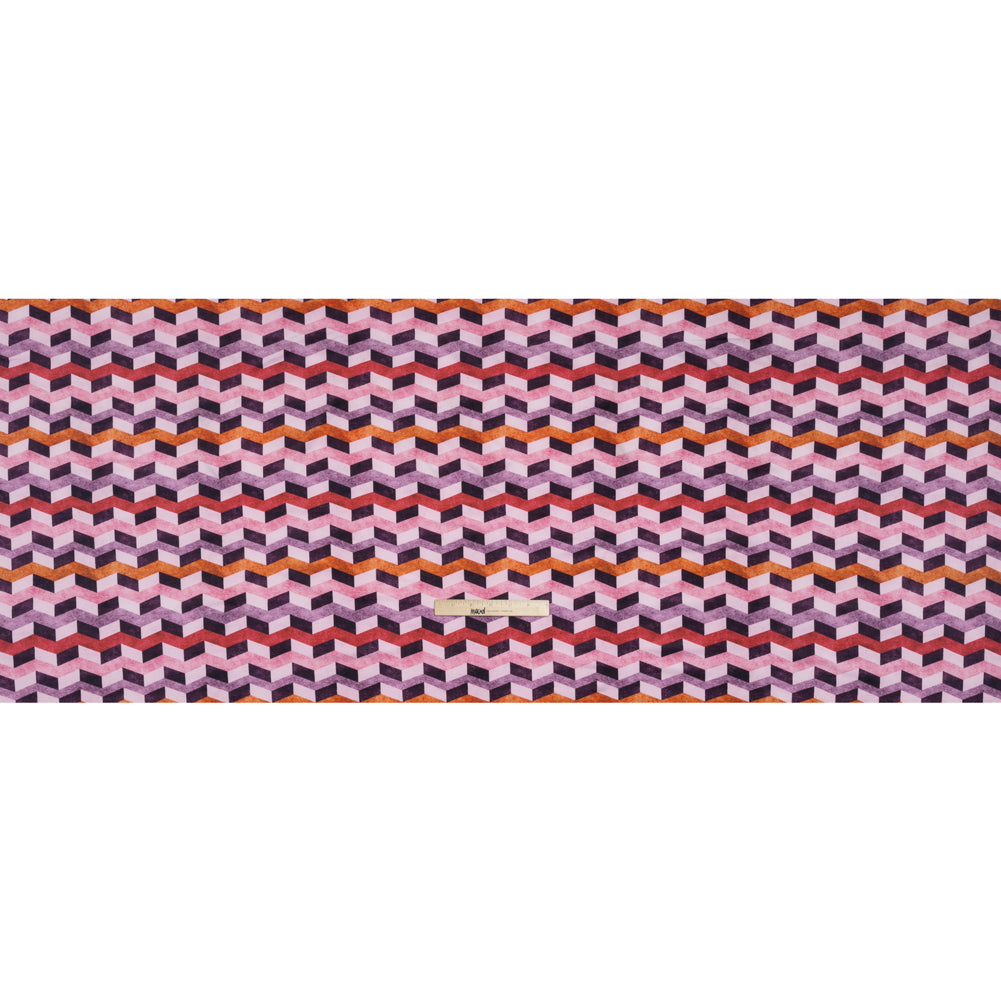 Stretch Nylon Jersey - Eggplant Purple, Pink and Burnt Orange Geometric Chevrons - Designer Deadstock