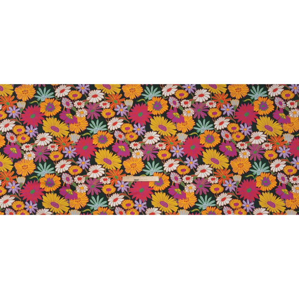 Stretch Polyester Jersey - Purple, Yellow and Red Funky Florals - Designer Deadstock