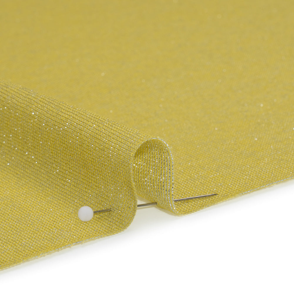 Metallic Stretch Rayon Jersey - Lemon Sparkle and Silver - Designer Deadstock