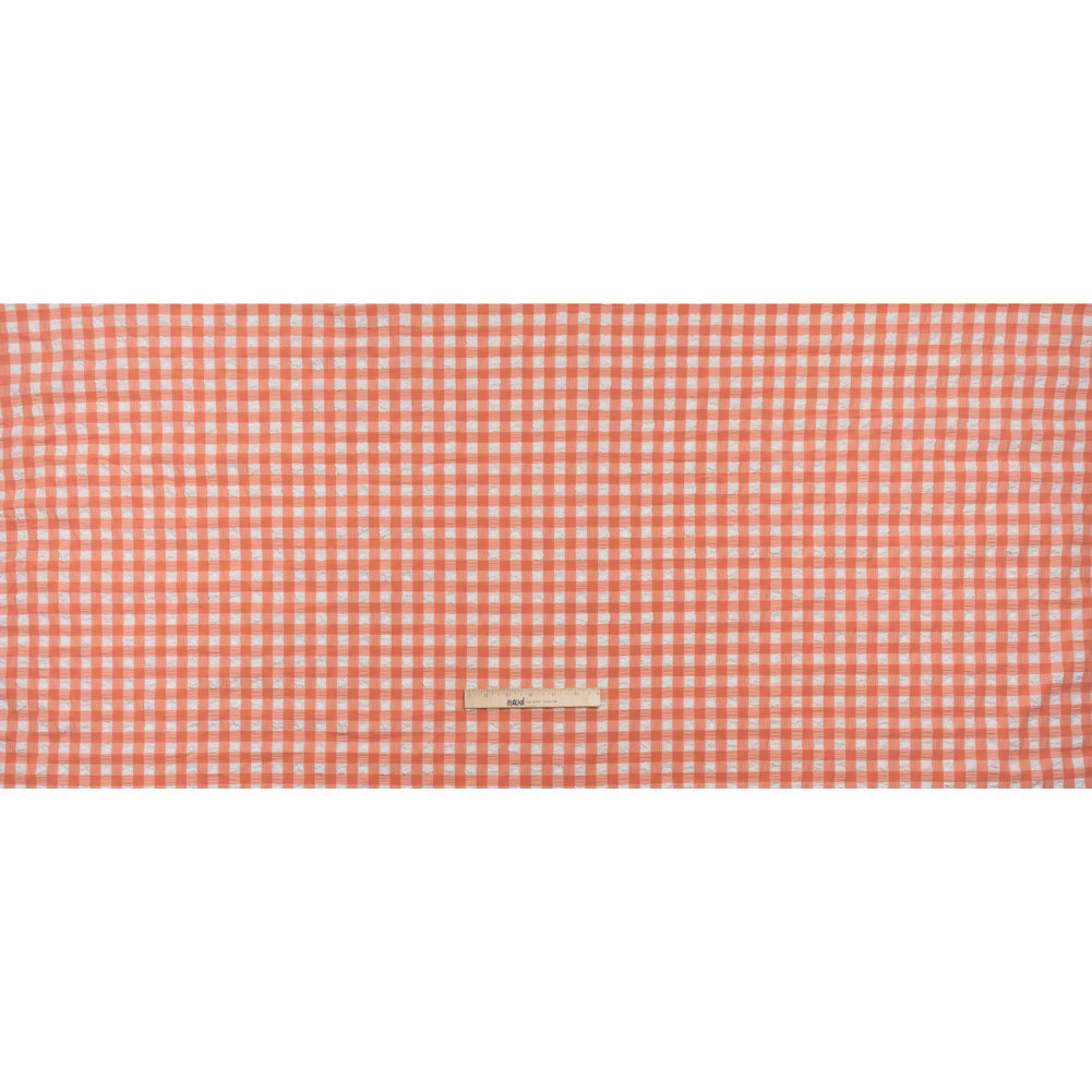 Puffy Stretch Polyester Seersucker - Pink and White Checks - Designer Deadstock