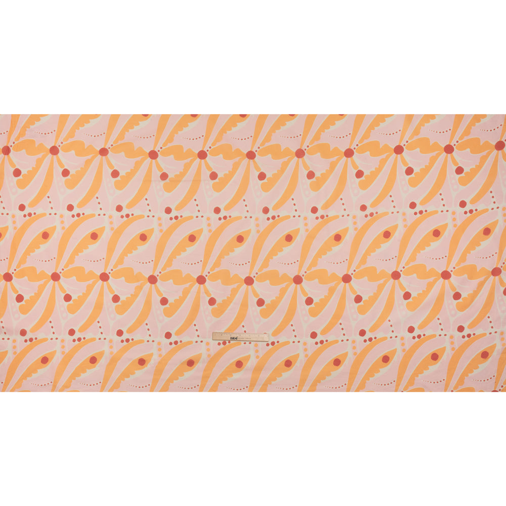 Cotton Lawn - Orange Creamsicle, Light Pink and Red Groovy Retro Floral - Designer Deadstock