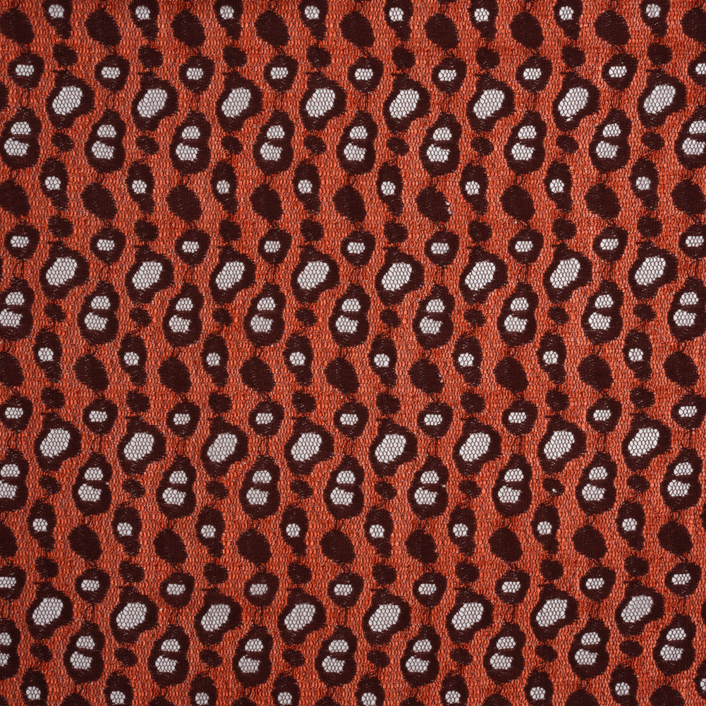 Two-Tone Polyester Lace - Burnt Orange and Maroon Animal Spots - Deadstock