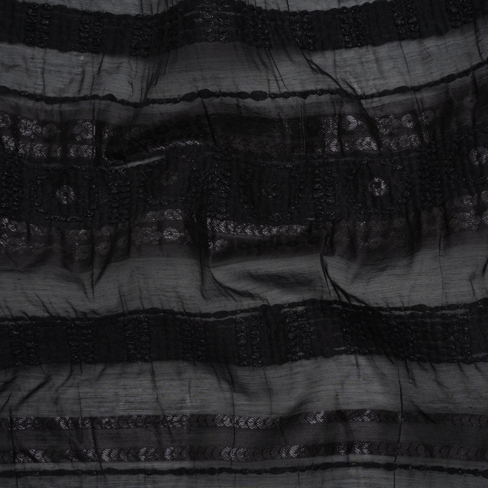 Textured Burnout Brocade - Metallic Black Circles and Stripes - Deadstock
