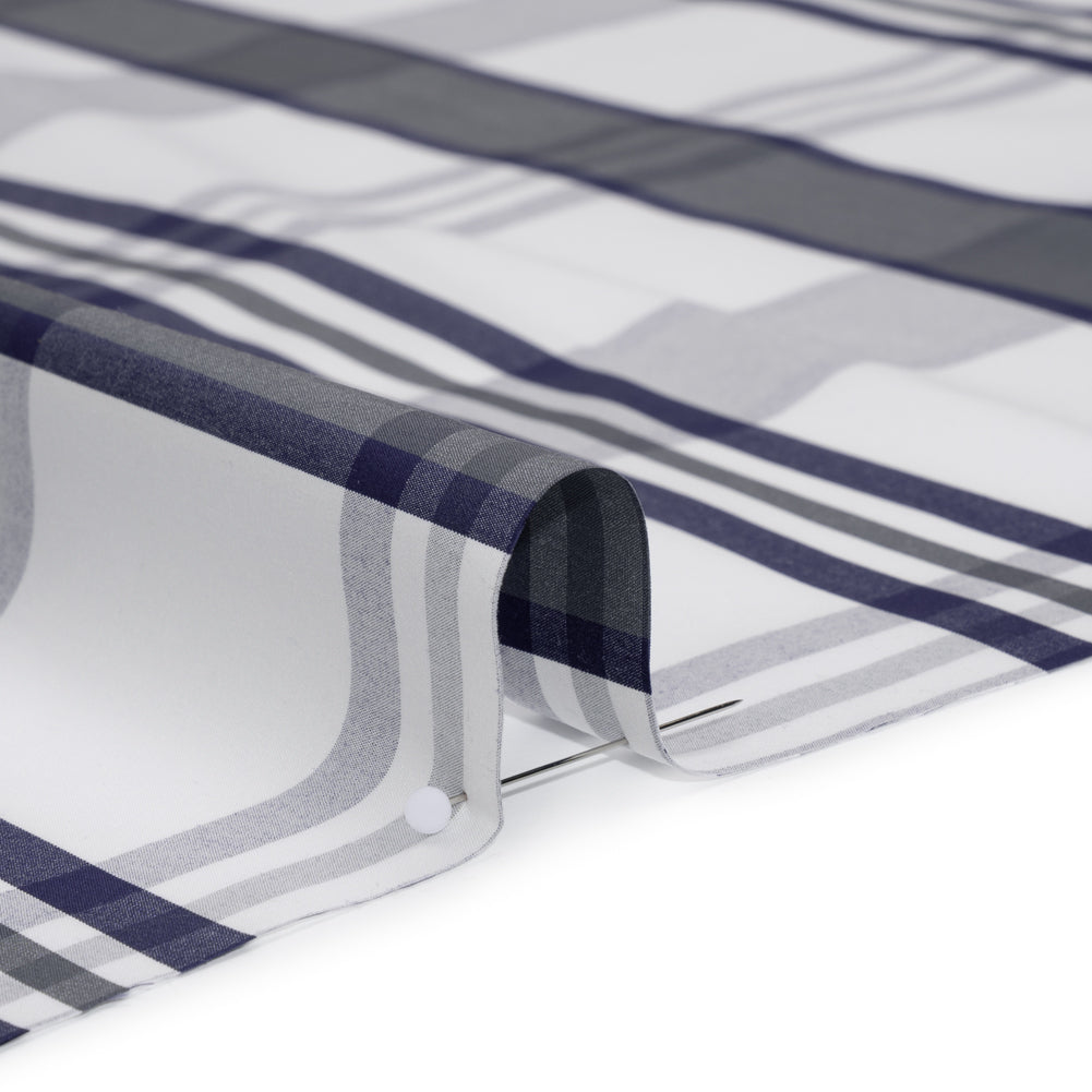 Cotton Shirting - Charcoal, White and Navy Plaid - Designer Deadstock