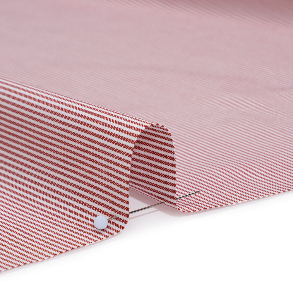 Cotton Oxford Shirting - Dark Red and White Stripes - Deadstock