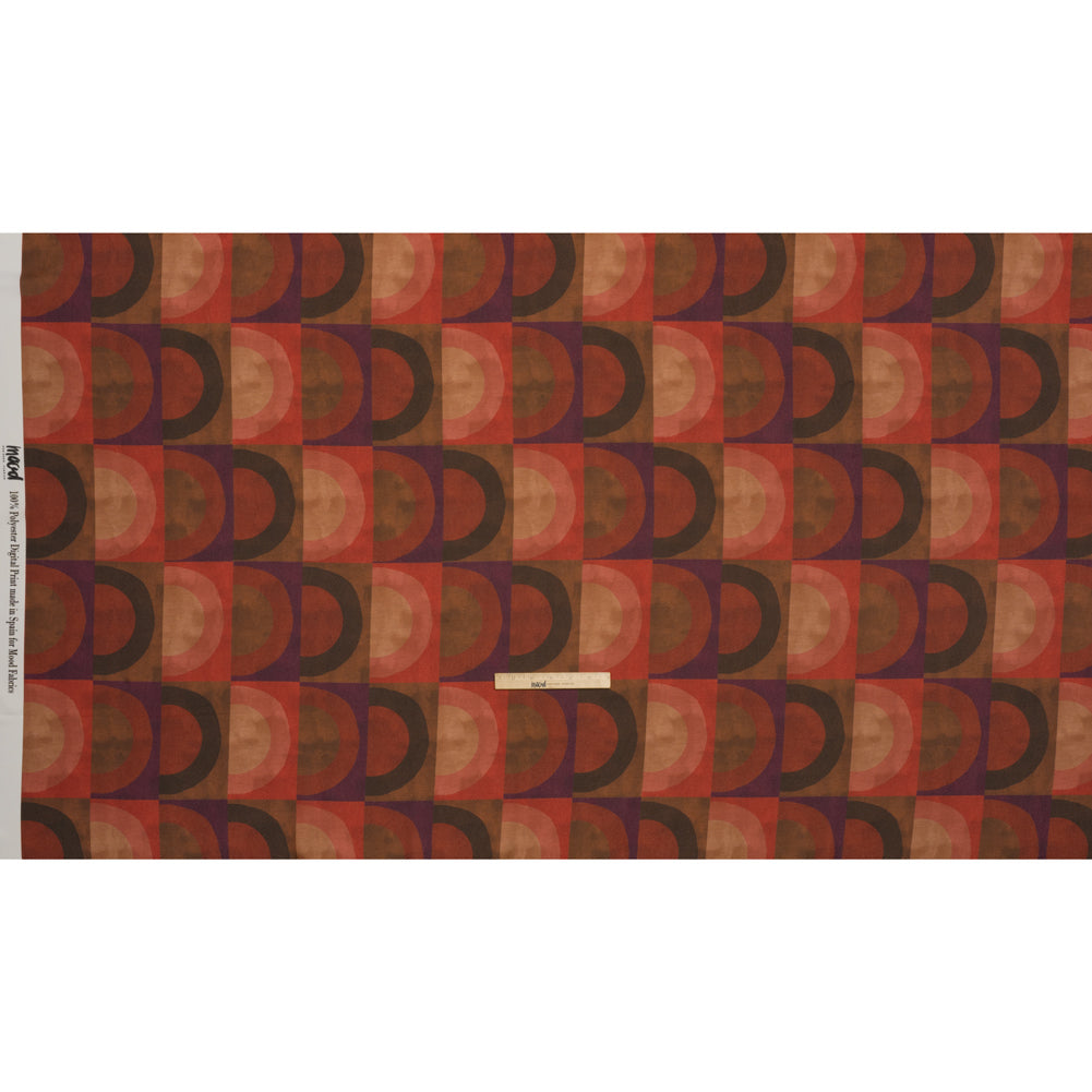Polyester Crepe-Back Satin - Red, Brown and Purple Half Circle Blocks - Mood Exclusive Adobe Abode Print