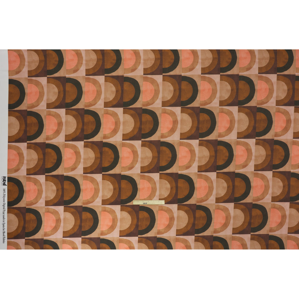 Polyester Crepe-Back Satin - Brown, Tan and Peach Half Circle Blocks - Mood Exclusive Adobe Abode Print