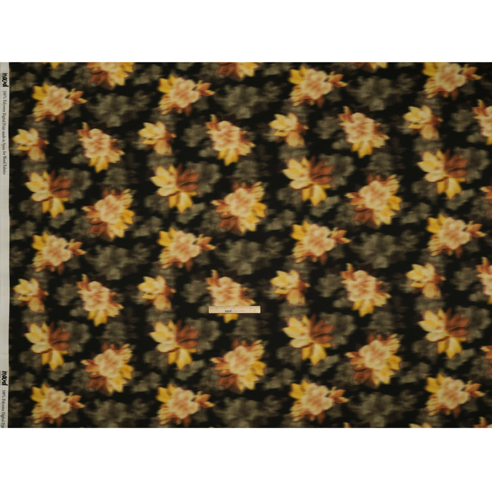 Polyester Crepe-Back Satin - Yellow, Tan and Olive Green Blurred Florals - Mood Exclusive Blurring Blossoms Print
