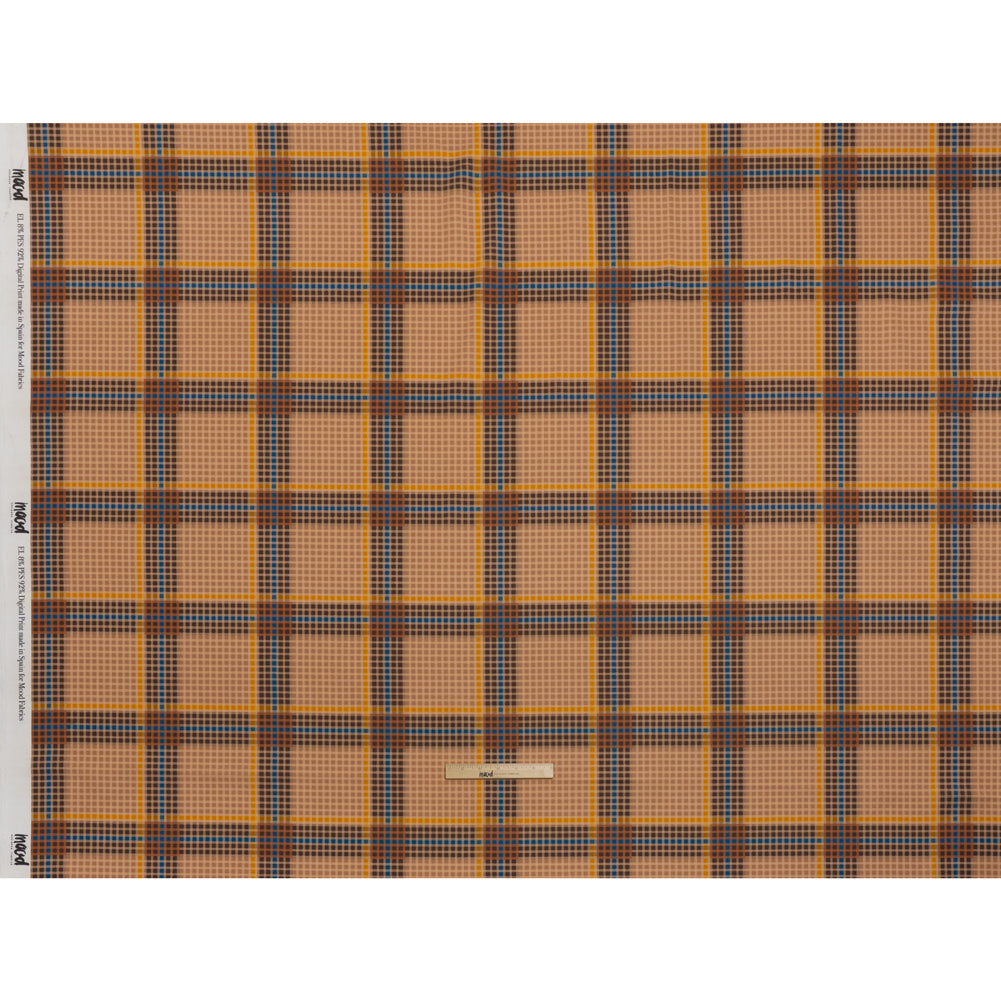 Peached Polyester Twill - Brown, Blue and Yellow Plaid - Mood Exclusive Plot Point Print