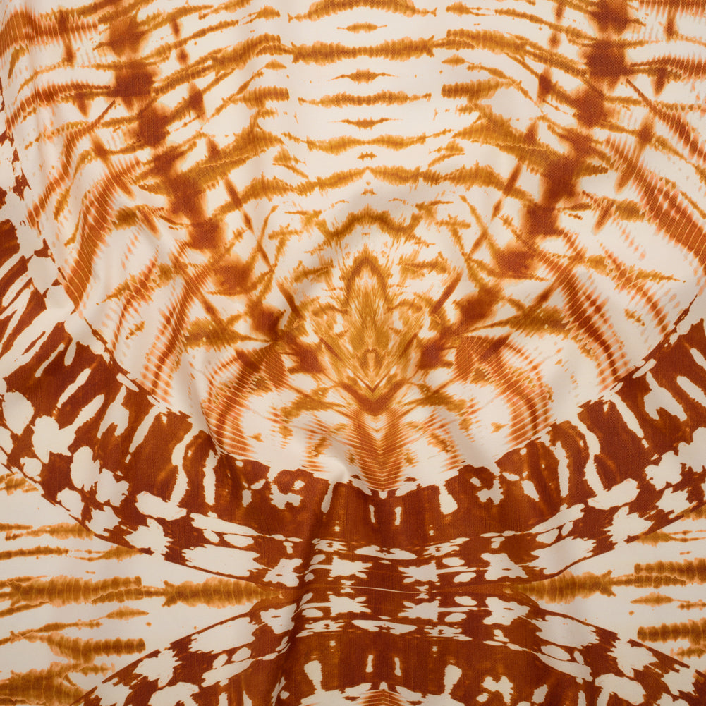 Peached Polyester Twill Panel - Burnt Orange and Cream Tie Dye Ovals - Mood Exclusive Golden Hour Groove Print