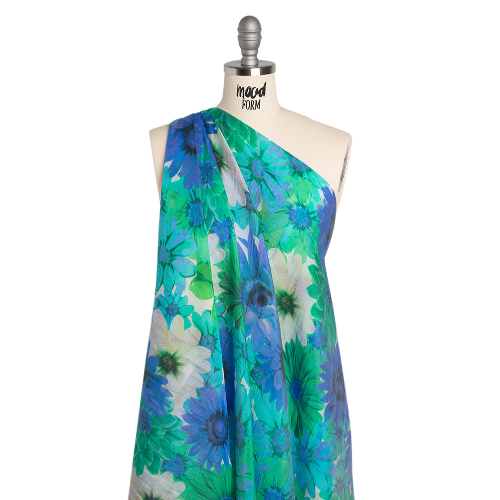Viscose and Polyester Crepe Organza - Turquoise, Blue and Green Floral - Mood Exclusive Ultraviolets Print