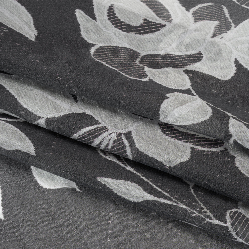 Viscose and Polyester Crepe Organza - Charcoal and Silver Roses - Mood Exclusive Sweet Morning Fog Print