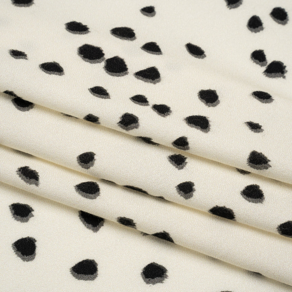 Viscose Crepe - Cream and Black Shadowed Spots - Mood Exclusive Peppered Paws Print