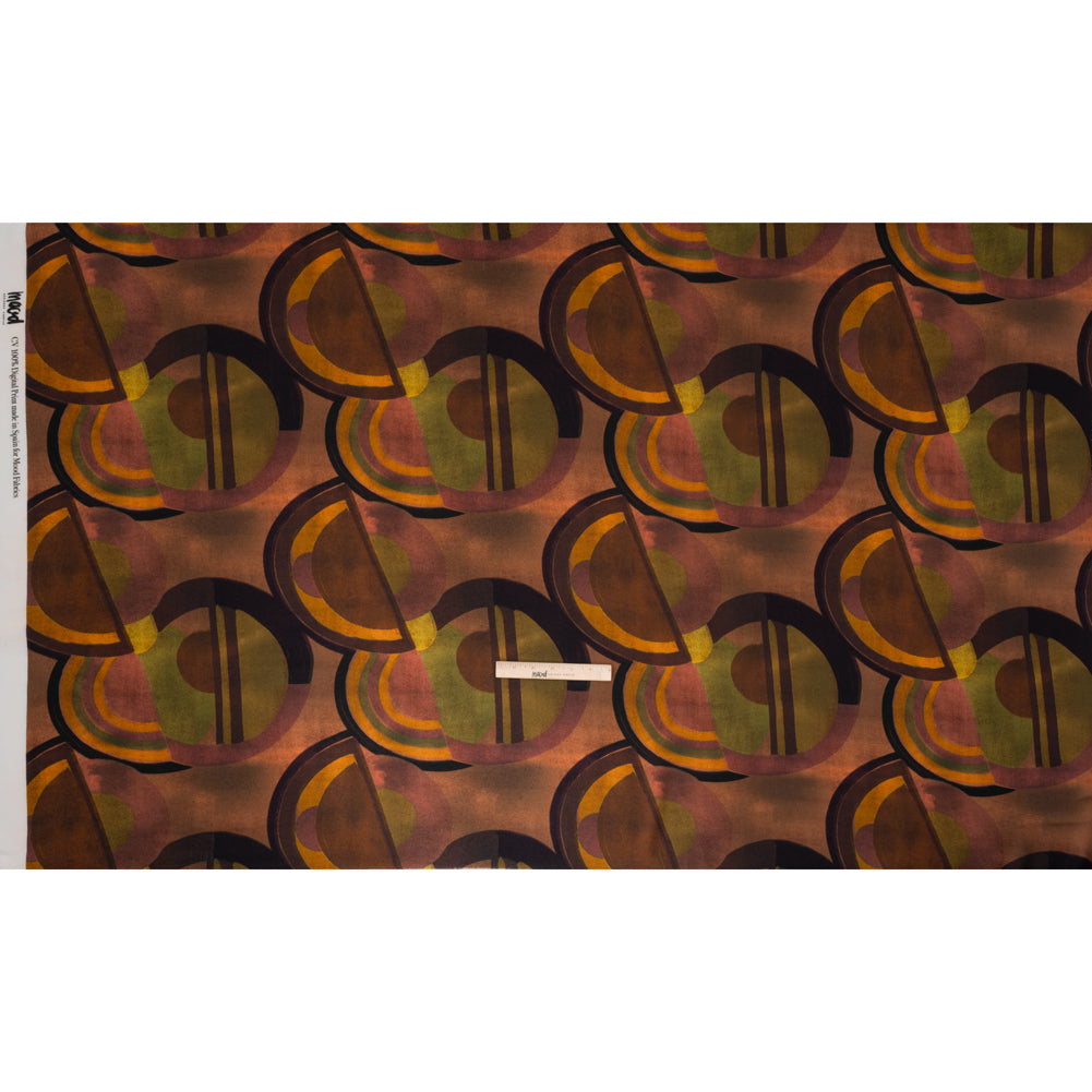 Viscose Crepe - Brown, Dark Red and Olive Green Soft Geometrics - Mood Exclusive Orphic Orbits Print