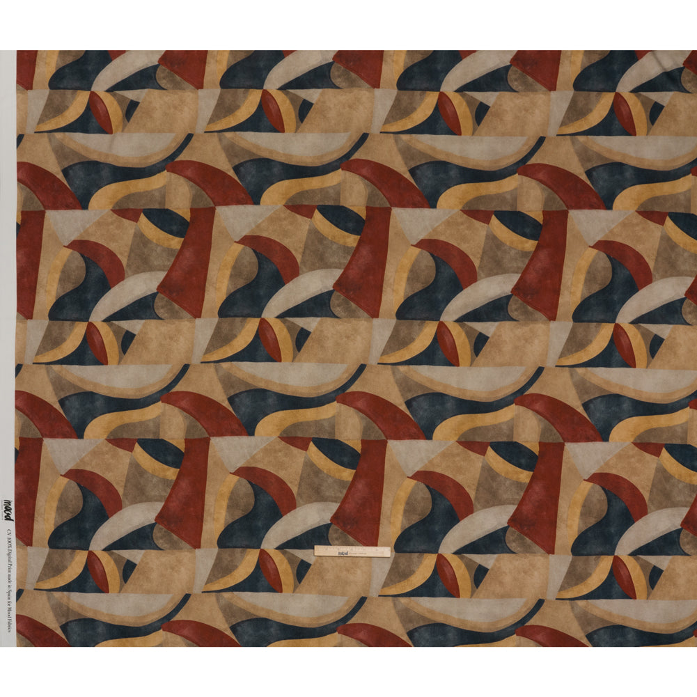 Viscose Crepe - Beige, Red and Blue Abstract Shapes - Mood Exclusive Drifting Intentions Print