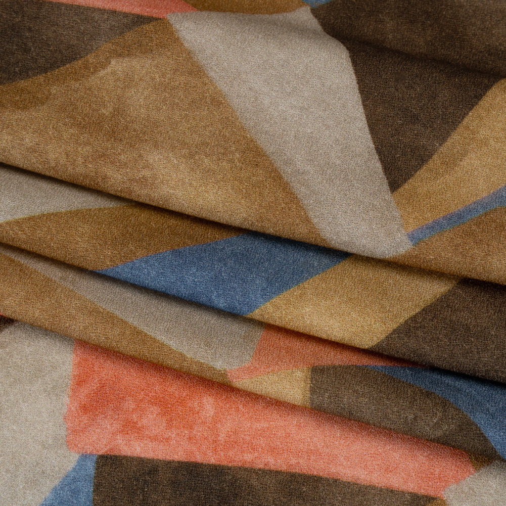 Viscose Crepe - Tan, Rose Coral and Muted Blue Abstract Shapes - Mood Exclusive Drifting Intentions Print