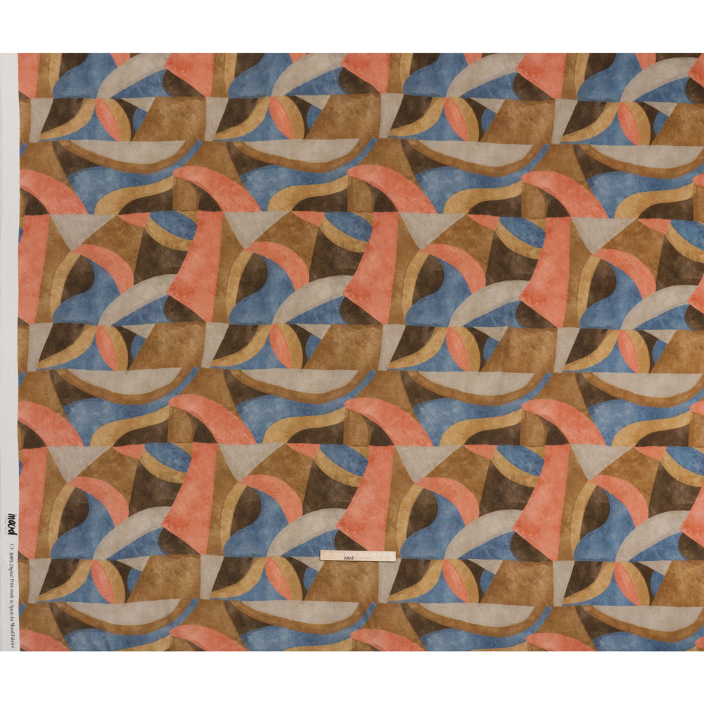 Viscose Crepe - Tan, Rose Coral and Muted Blue Abstract Shapes - Mood Exclusive Drifting Intentions Print