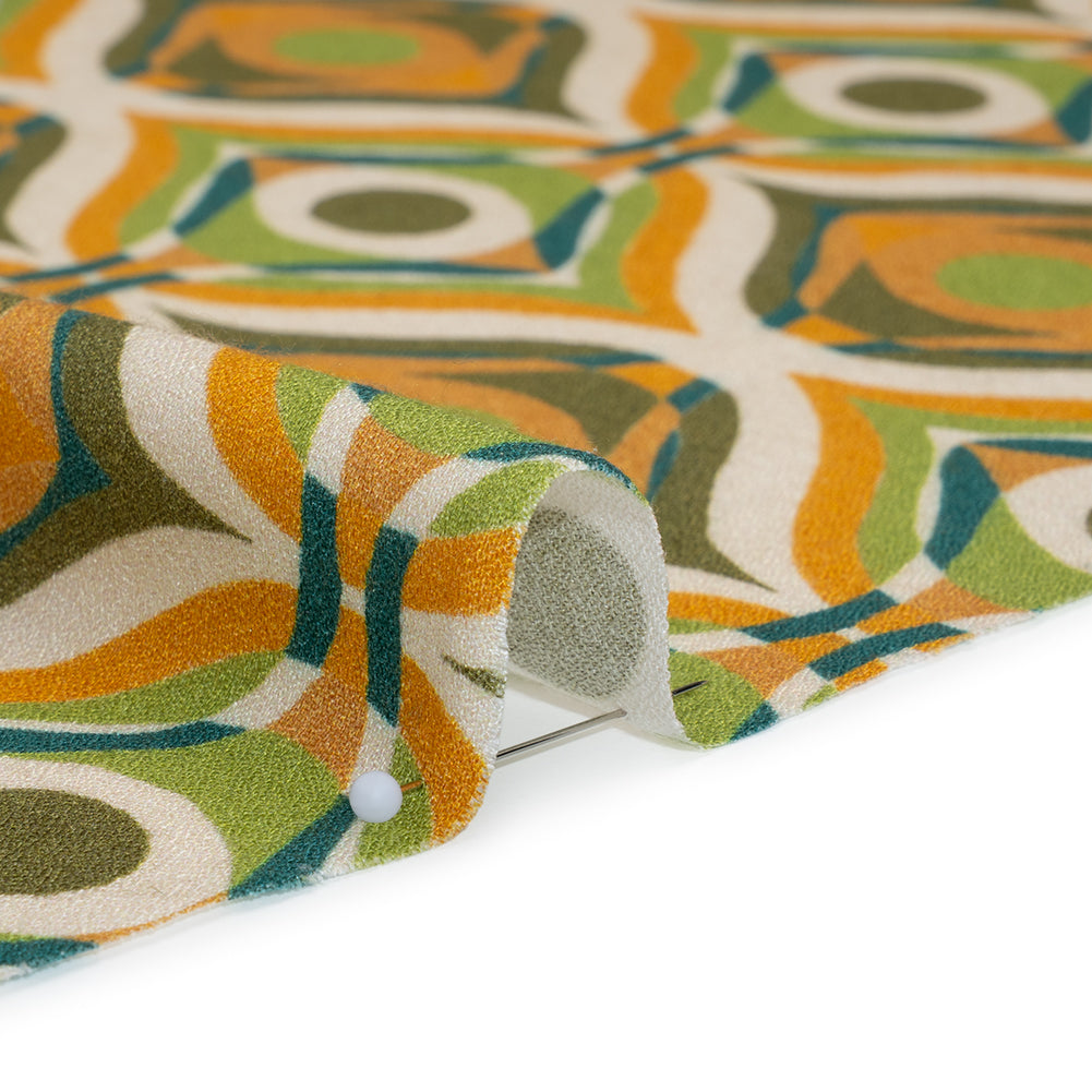 Viscose Crepe - Orange, Lime Green and Dark Blue Eye-Like Ogees - Mood Exclusive Eye Spy Print