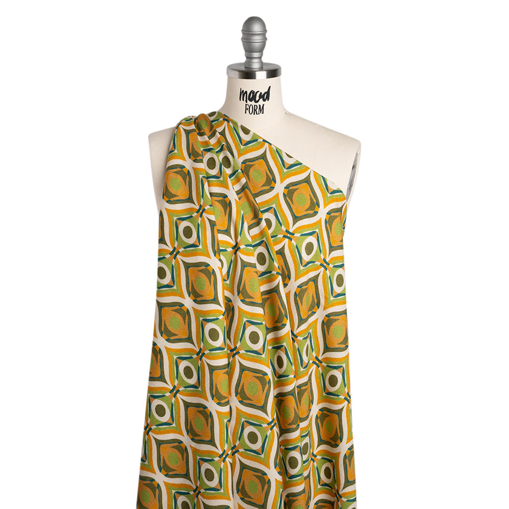 Viscose Crepe - Orange, Lime Green and Dark Blue Eye-Like Ogees - Mood Exclusive Eye Spy Print