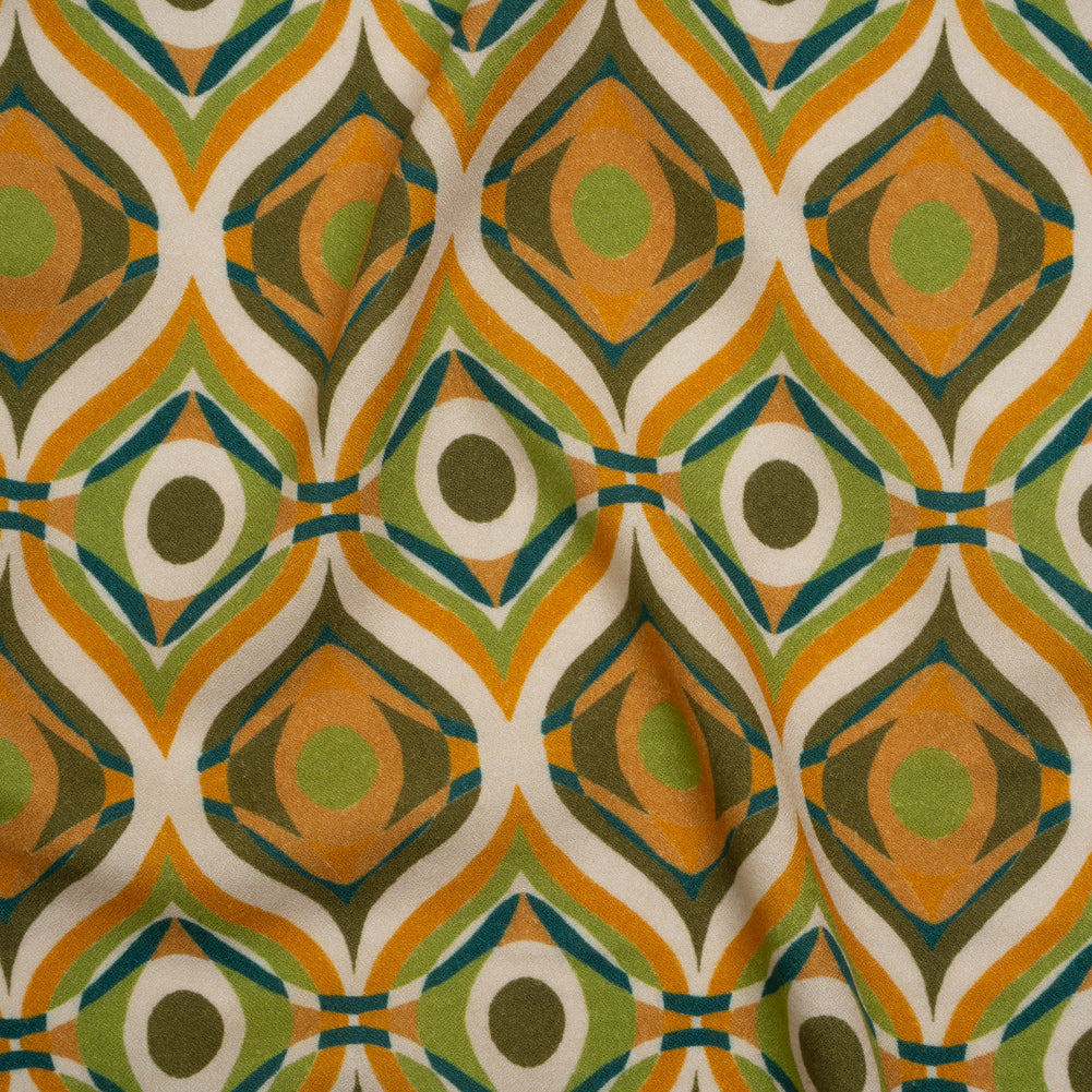 Viscose Crepe - Orange, Lime Green and Dark Blue Eye-Like Ogees - Mood Exclusive Eye Spy Print