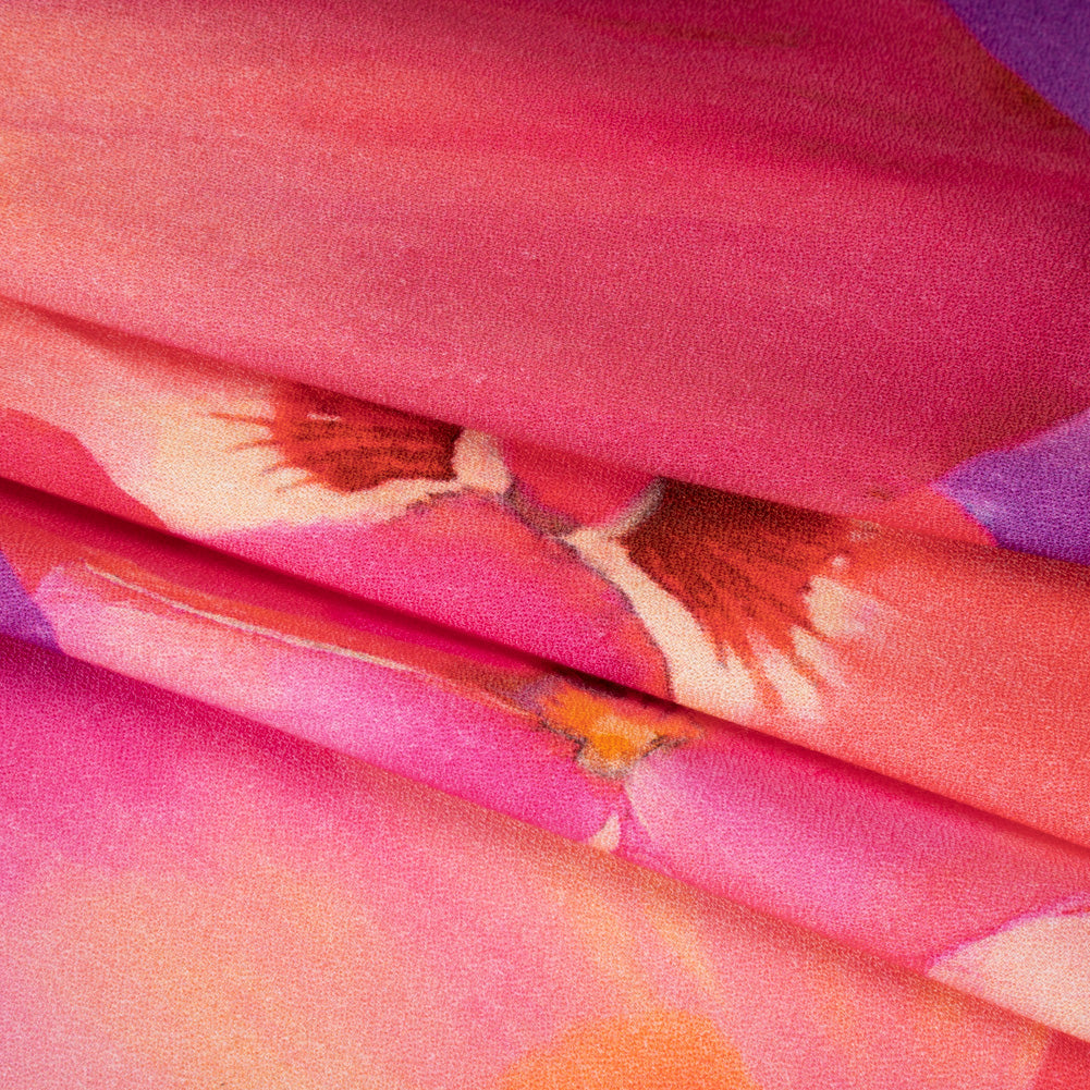 Viscose Crepe - Pink, Coral and Purple Watercolor Flowers - Mood Exclusive Orchid Around Print