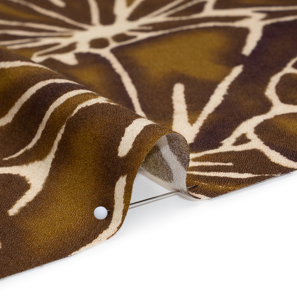 Viscose Crepe - Brown, Tan and Cream Floral Blocks - Mood Exclusive Pixel Petals Print