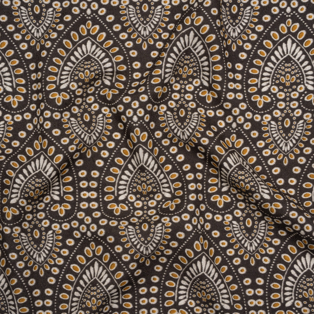 Viscose Crepe - Charcoal, Golden Yellow and White Anthemion Paisley - Mood Exclusive Gilded Garland Print