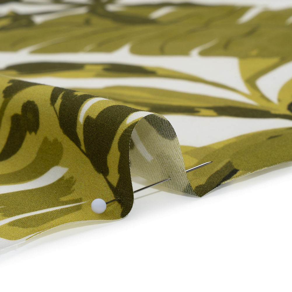 Rayon Challis - Green and White Tropical Leaves - Mood Exclusive Paradise Rhapsody Print