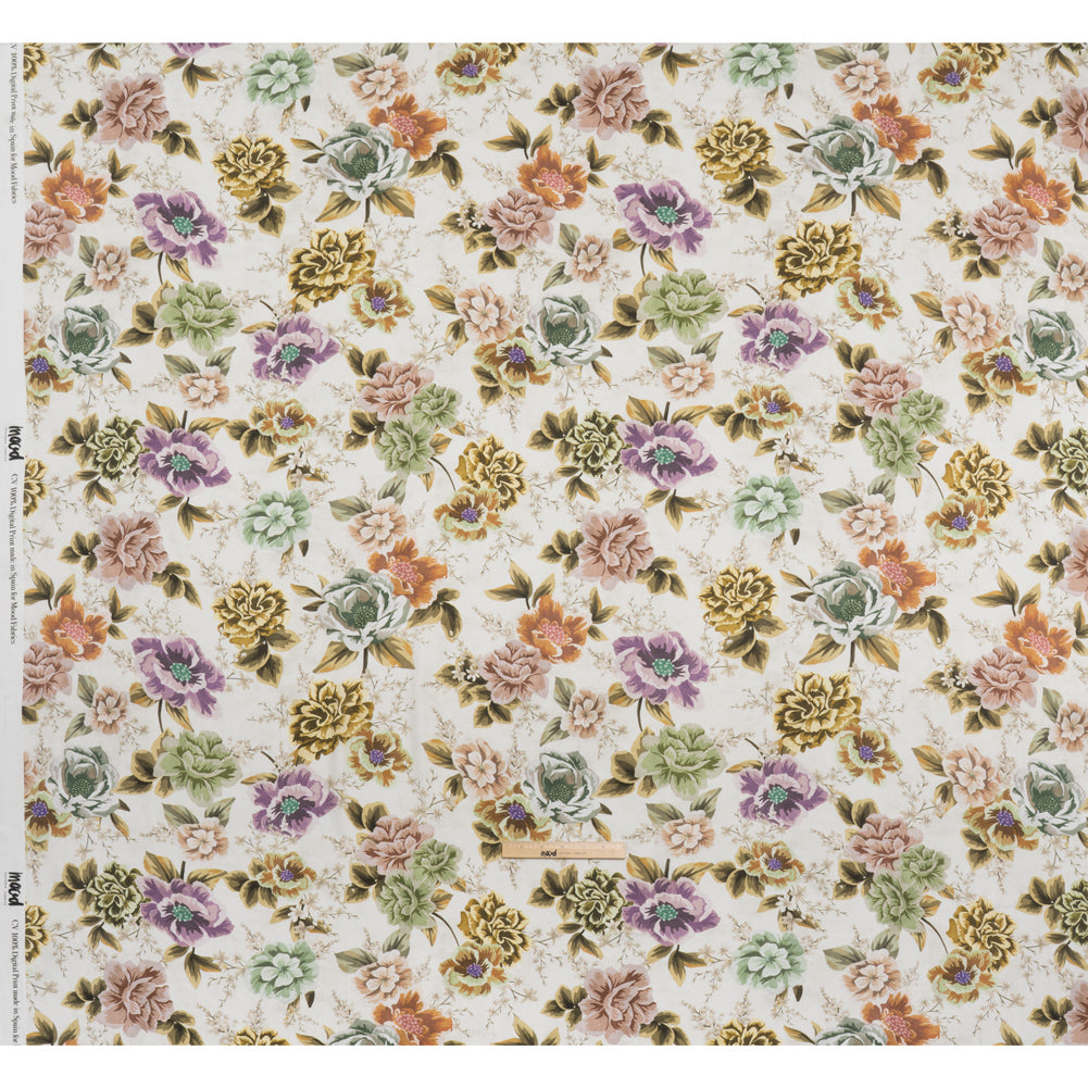 Rayon Challis - White, Soft Green and Muted Pink Floral - Mood Exclusive Rosewood Reverie Print