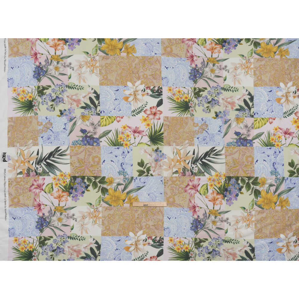 Cotton Crepe - Pink, Yellow and Blue Floral and Paisley Patchwork - Mood Exclusive Tropical Tapestry Print