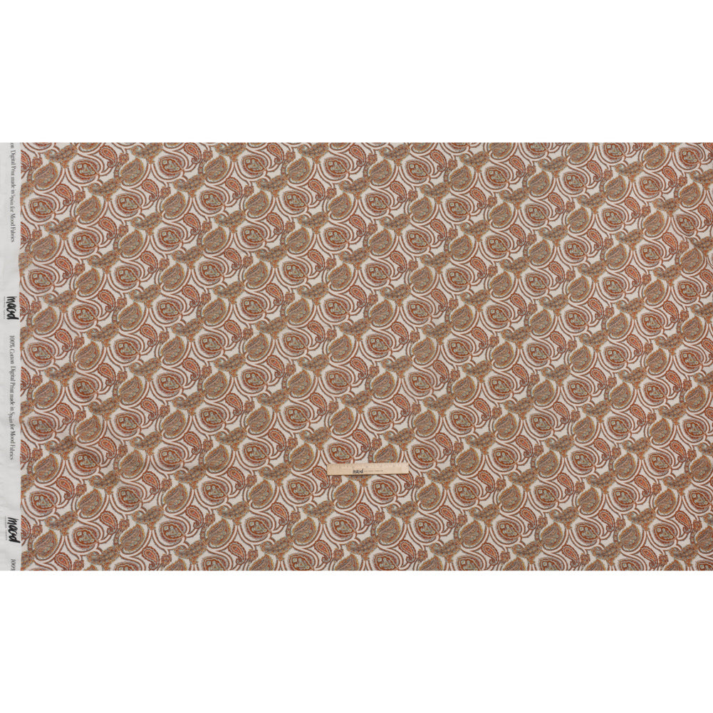 Cotton Crepe - White, Red and Sky Blue Paisley - Mood Exclusive Scroll Spectrum Print
