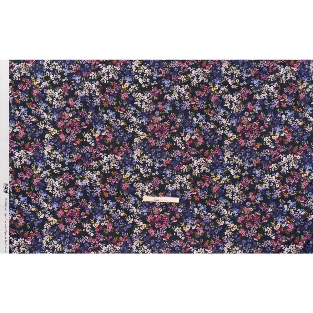 Cotton Crepe - Navy, Magenta and Indigo Little Watercolor Flowers - Mood Exclusive Sonnet for Summer Print