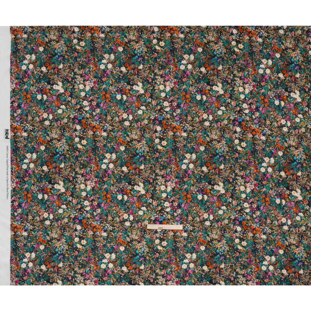 Cotton Crepe - Navy, Teal and Red-Orange Florals - Mood Exclusive Wildflower Riot Print