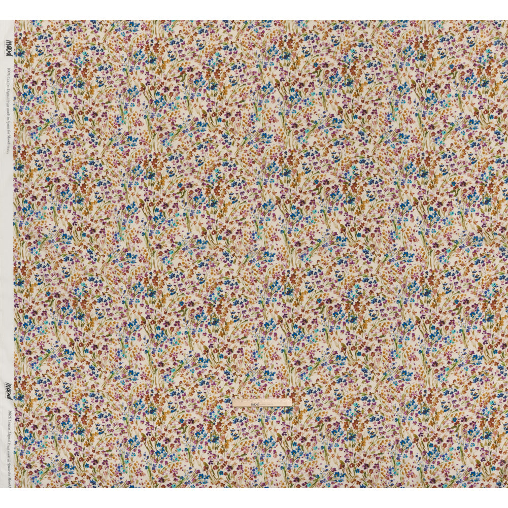 Cotton Crepe - Cream and Rainbow Painted Flowers - Mood Exclusive Prismatic Petals Print